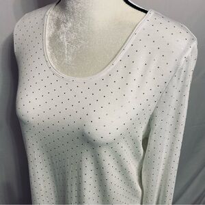 2/$30 Chico's White/Gold Polka Dot Stretchy Soft Long Sleeve Tee Size 1(M) #1574
